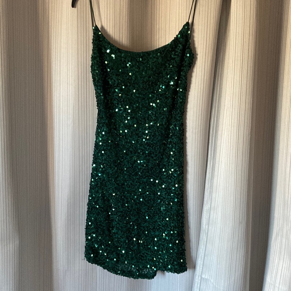 Green sparkly mini dress